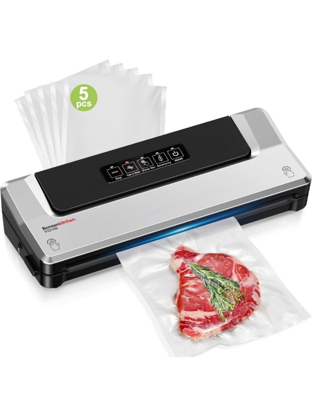 Compact Vacuum Sealer for Food Storage & Meal Prep | Multiple Modes, 5 Bags